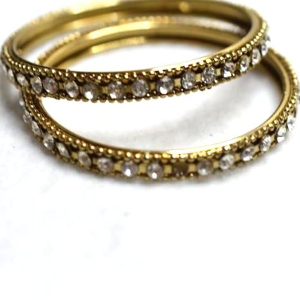 Sparkle Sparkle Clear Rhinestone Gold Tone 6" Y2K  Party 2 Pc. Bangle Bracelets
